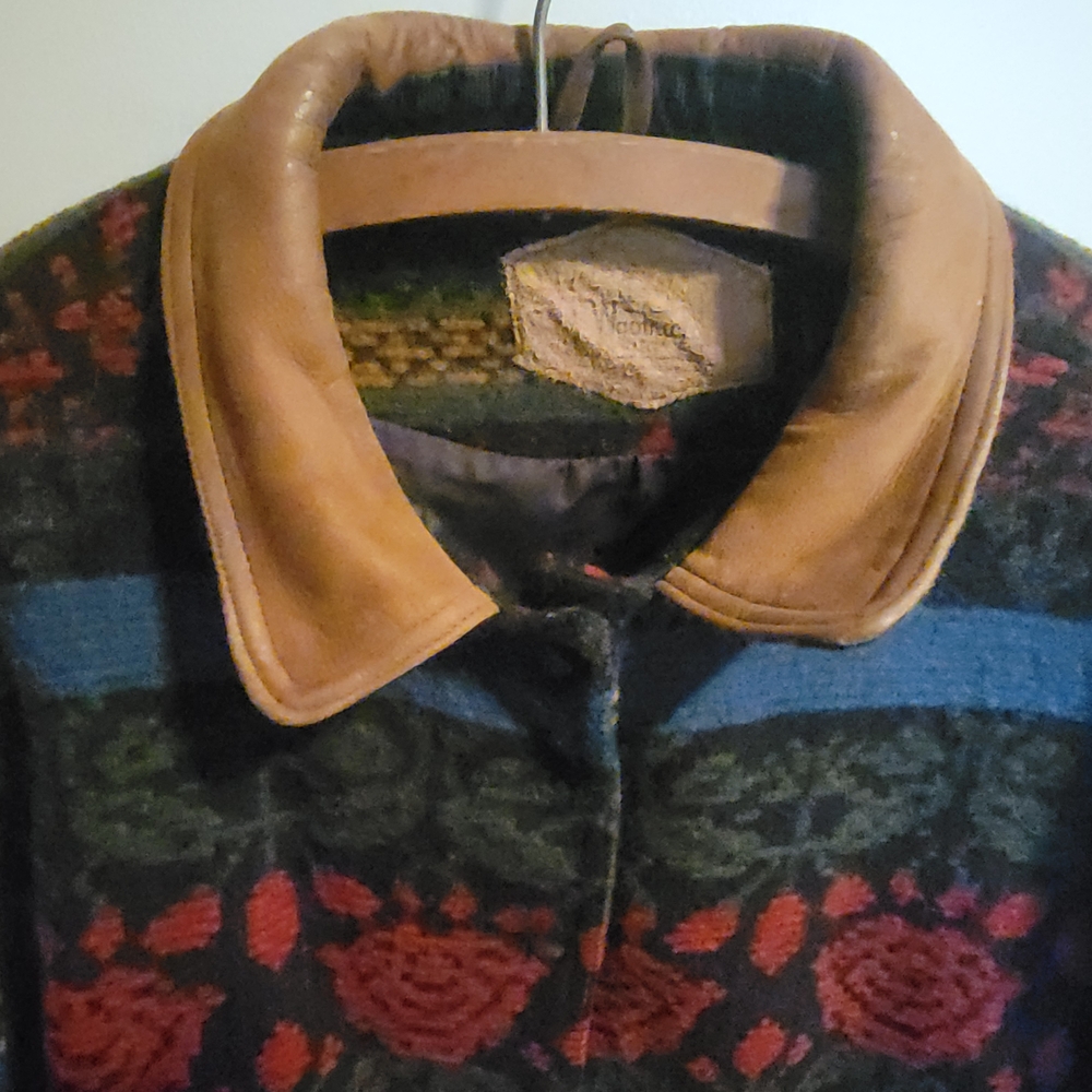 Vintage Woolrich Floral Print Coat Large Leather Trim Pockets - Picture 3 of 14